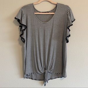 Kim & Cami Stripped Flutter Sleeve Blouse